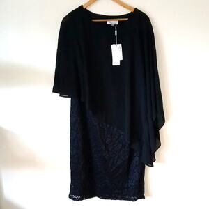 KIMCURVY Women's Plus Size Cape Chiffon Crochet Lace Dress in black